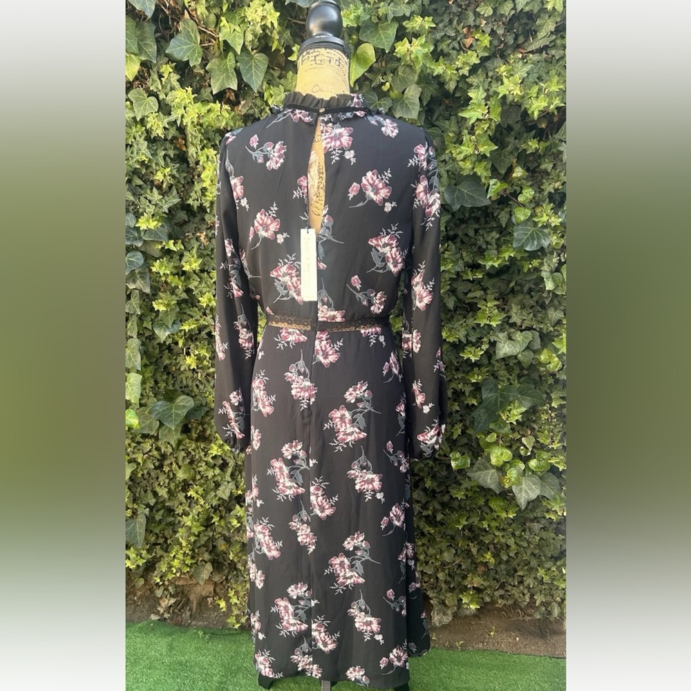 June & Hudson Black Maxi Dress Whimsigoth Boho Goth Floral Ruffles Lace Velvet - Picture 11 of 13